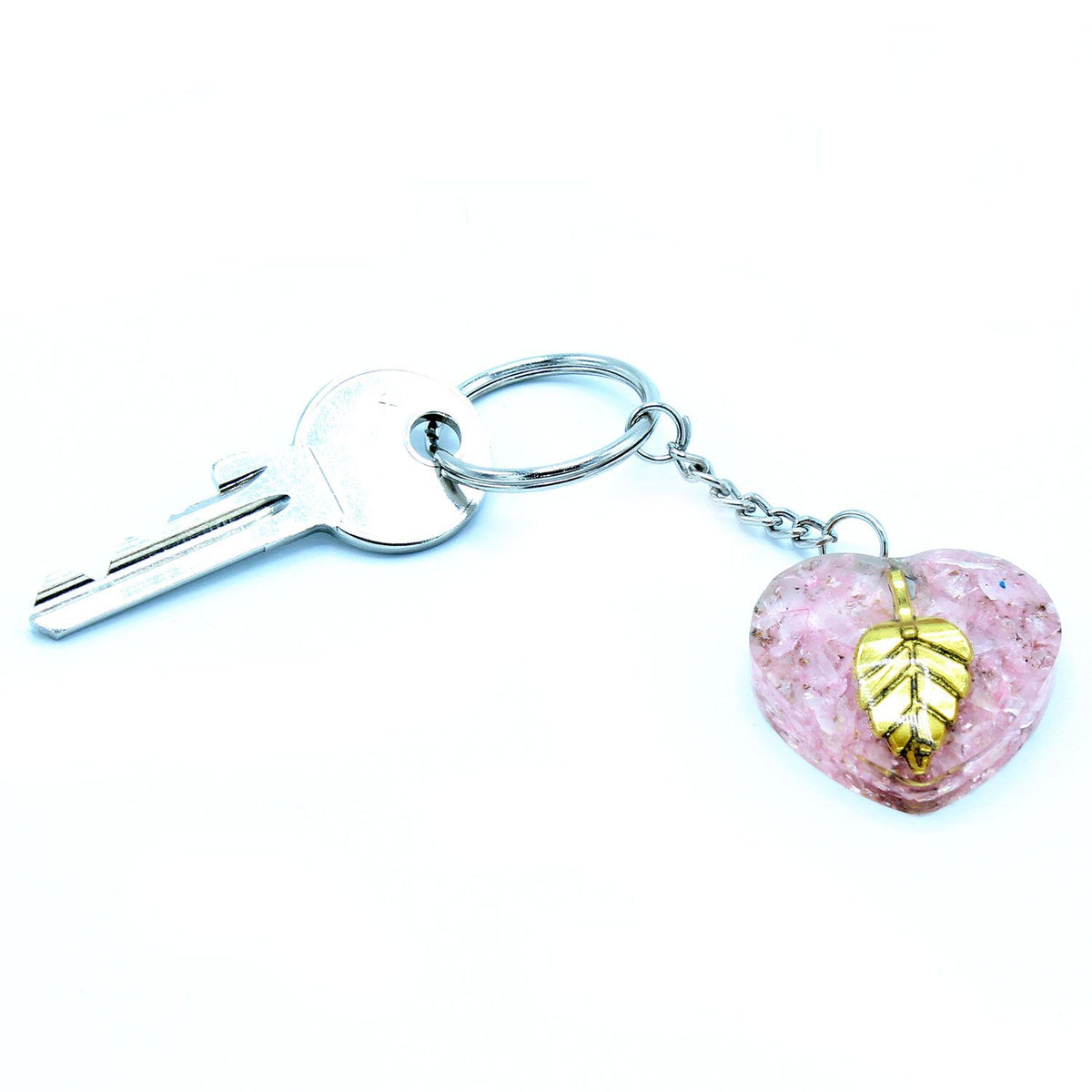 Orgonite Power Keyring - Rose Quartz Hearts Golden Leaf – view 4