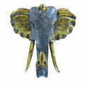 Large Wood Elephant Head, Gold and Grey