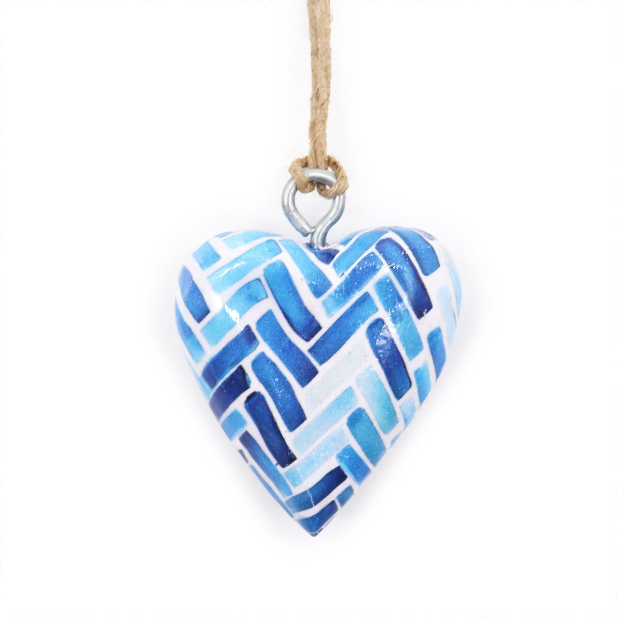 Small Mango Wood Heart, Blue Stripes – view 2