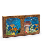 Enamelled Mushroom Trinket Tray - Double 20x10cm Teal