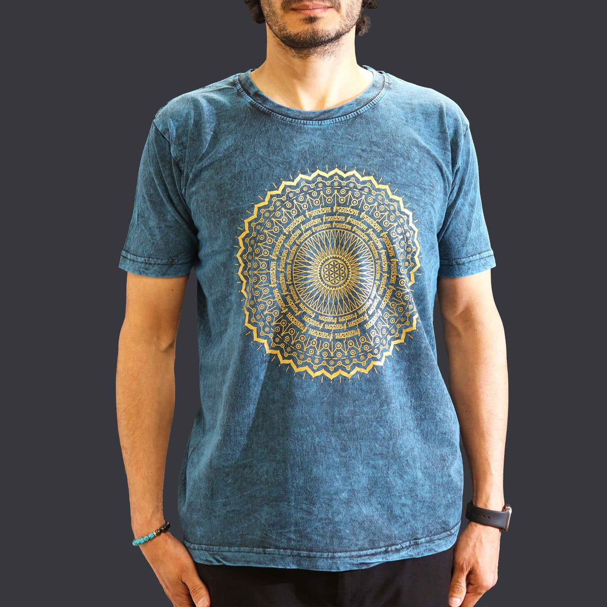 Nomad Sari Stonewashed T-Shirt - Mandala - Blue - Medium – view 4
