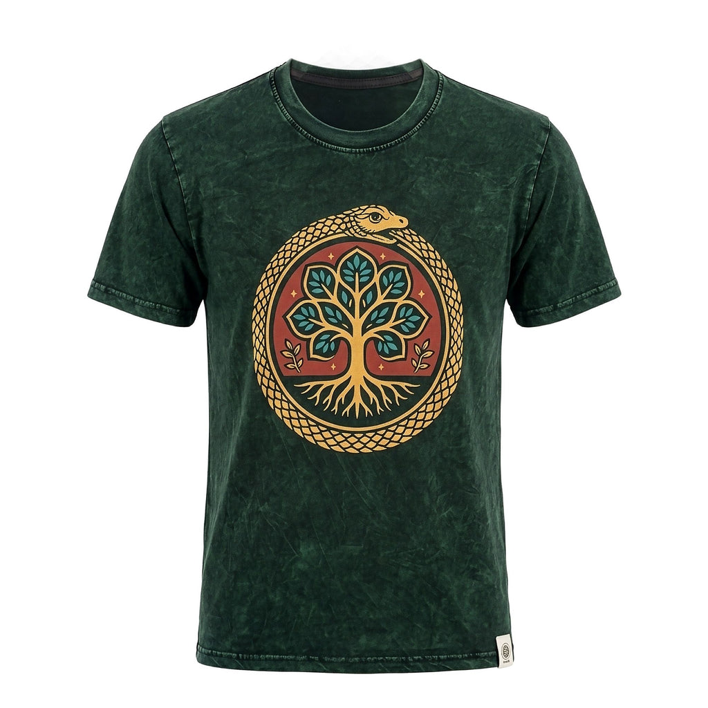 Nomad Sari Stonewashed T-Shirt - Tree of Life - Green - Small
