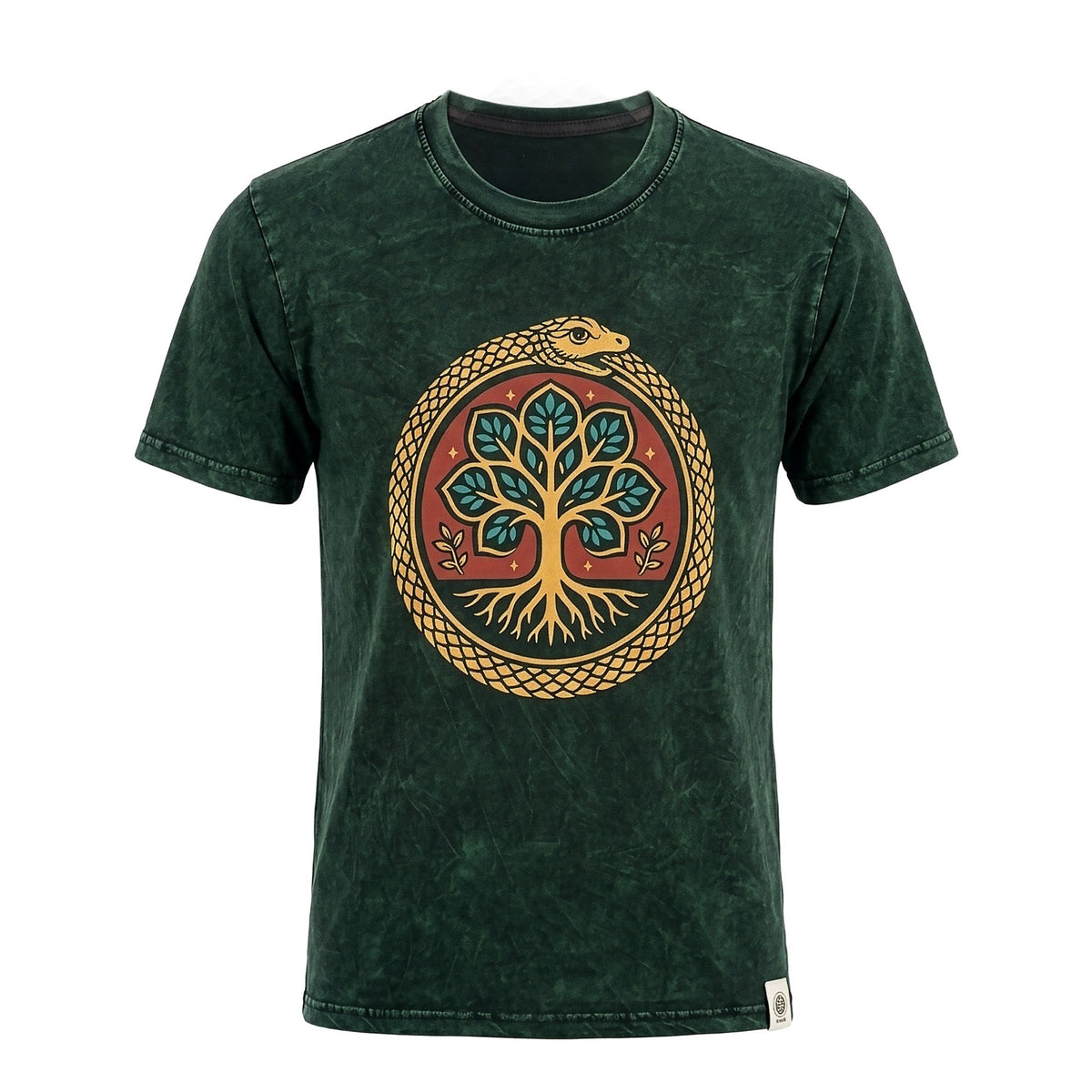 Nomad Sari Stonewashed T-Shirt - Tree of Life - Green - Small