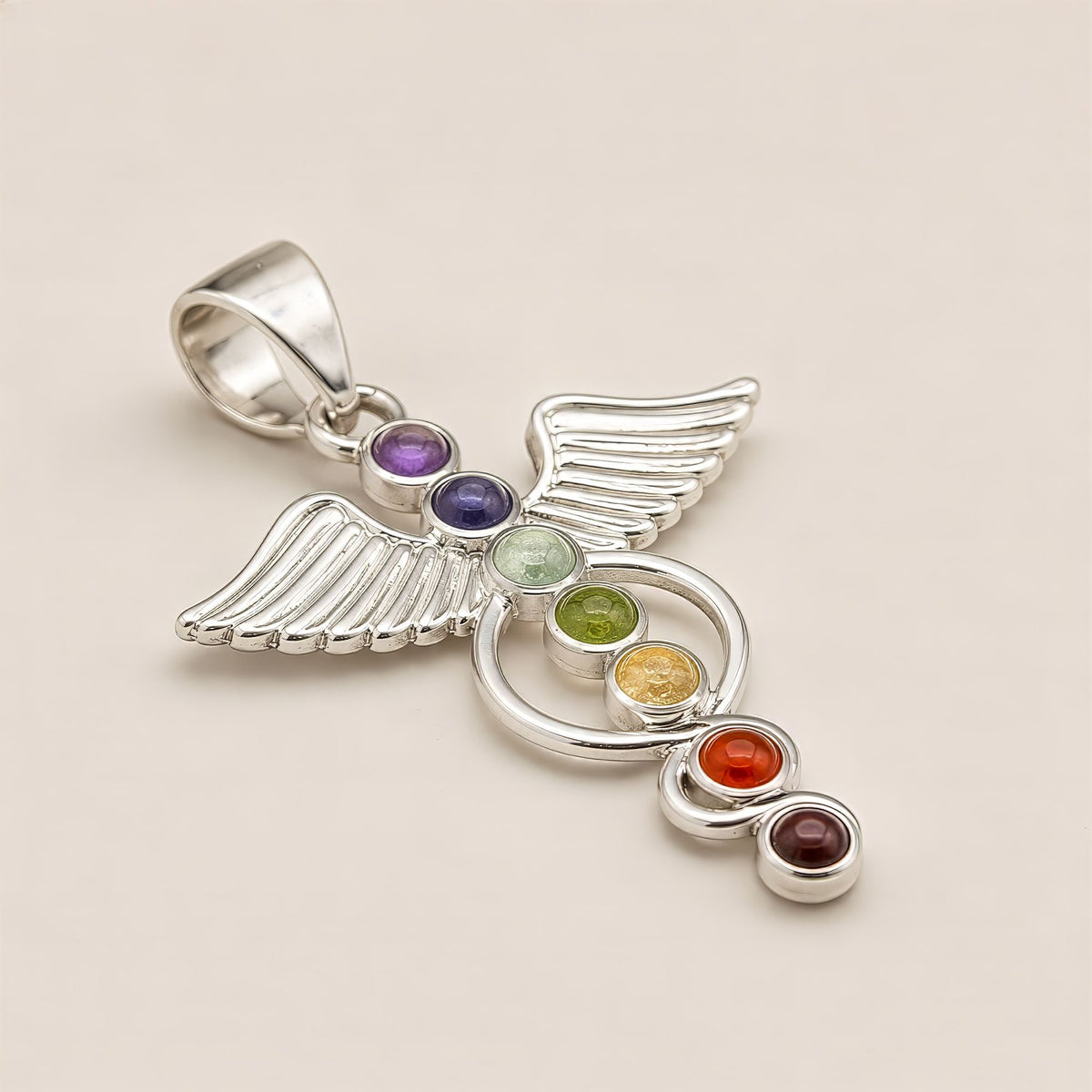 Angel Chakra Pendant Necklace on Silver Plated Cord 45cm – view 3