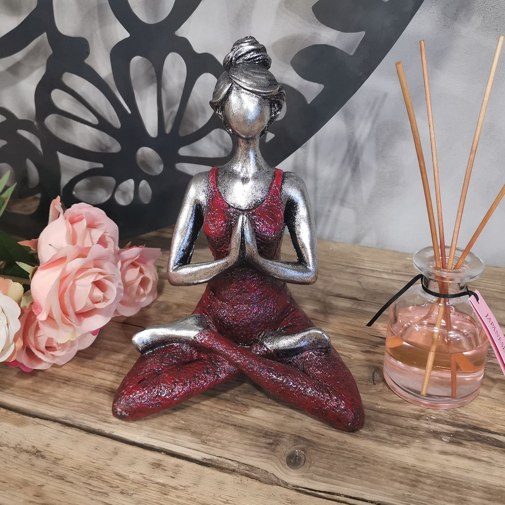 Yoga Lady Figure, Silver and Bordeaux, 24 cm – view 2