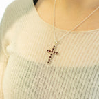 Garnet Crucifix Pendant Necklace on Silver Plated Chain 45cm – view 5