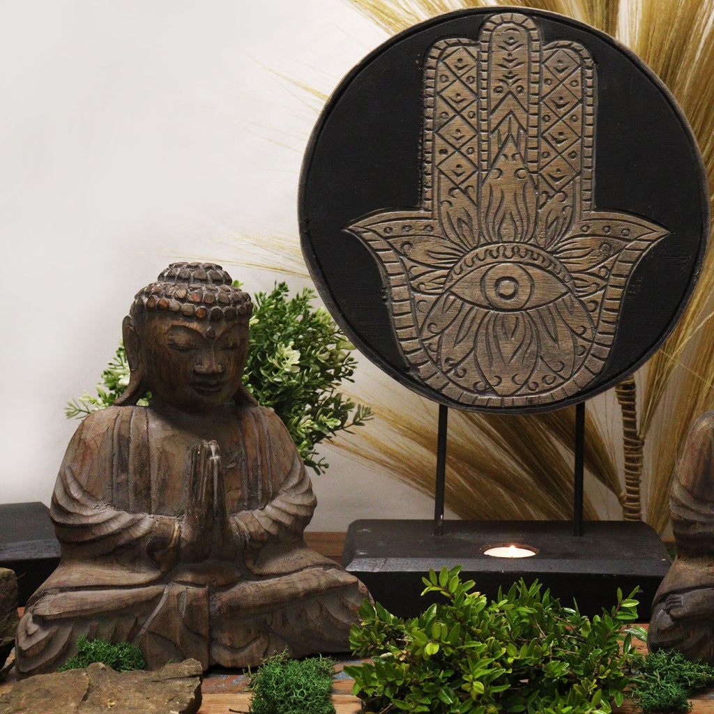 Buddha Feng Shui Set, Hamsa Symbol, Grey Finish – view 5