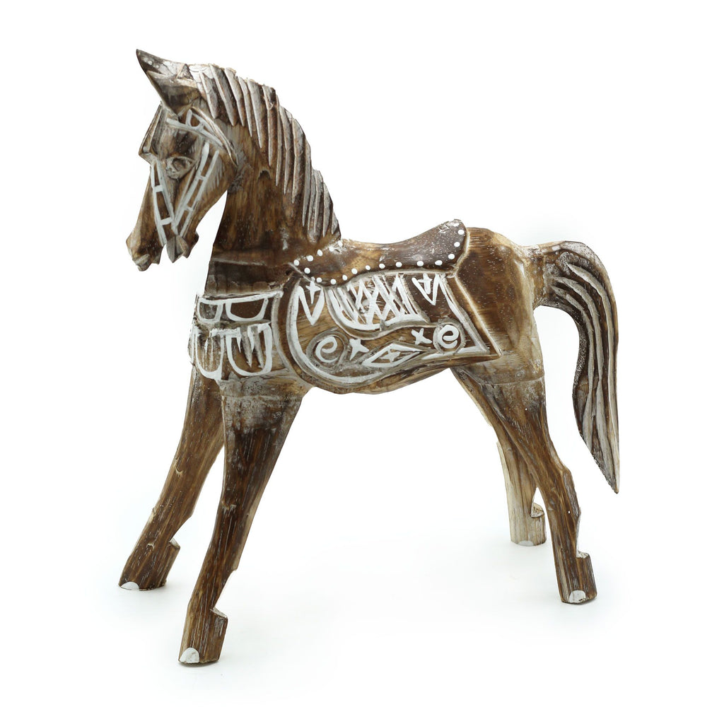 Large Antique Wood Horse Statue, 32 cm