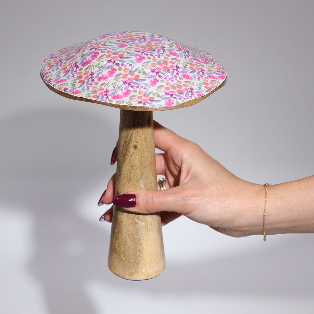 Pretty Floral Enamelled Mushroom Ornament - Large 20cm – view 2