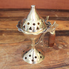 Brass Cone Incense Burner with Carved Handle – view 2