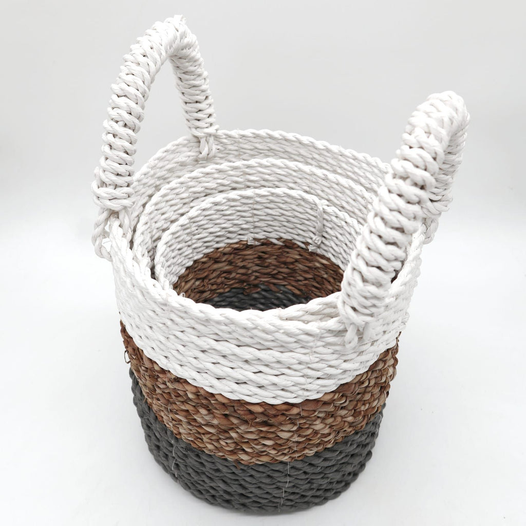Seagrass Basket Set, 3 Pieces - Grey, Natural, White