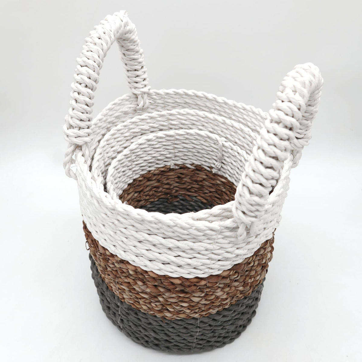 Seagrass Basket Set, 3 Pieces - Grey, Natural, White