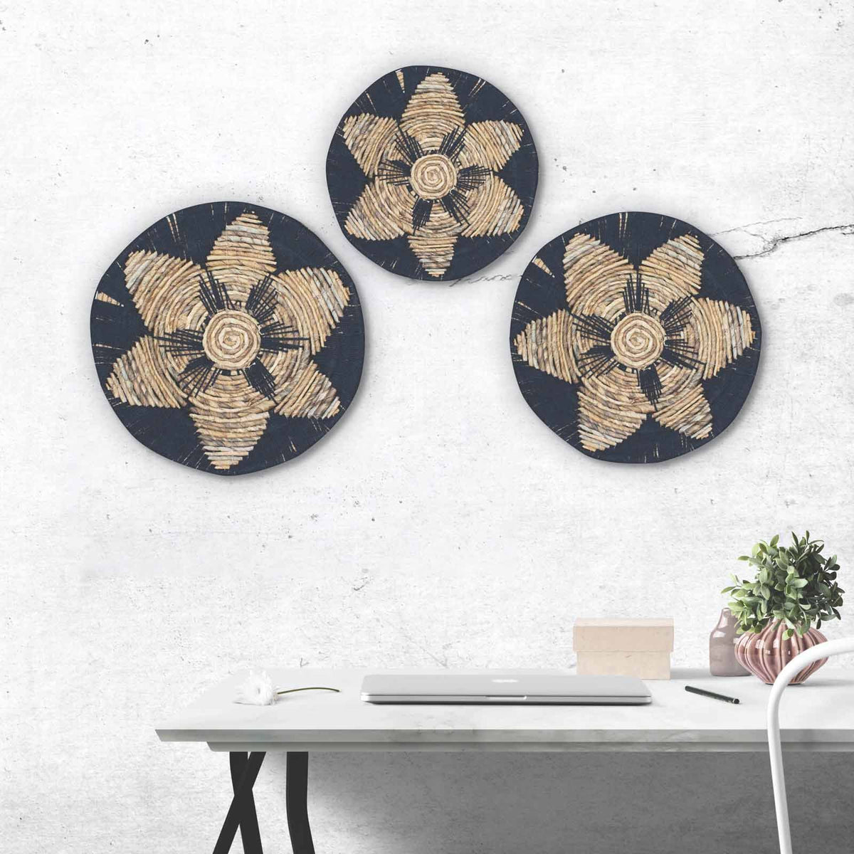 Set of Three Seagrass Bowl Wall Art, Black – view 4