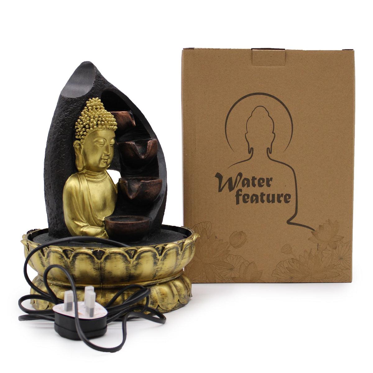 Golden Buddha Tabletop Water Feature, Pouring Pots – view 2