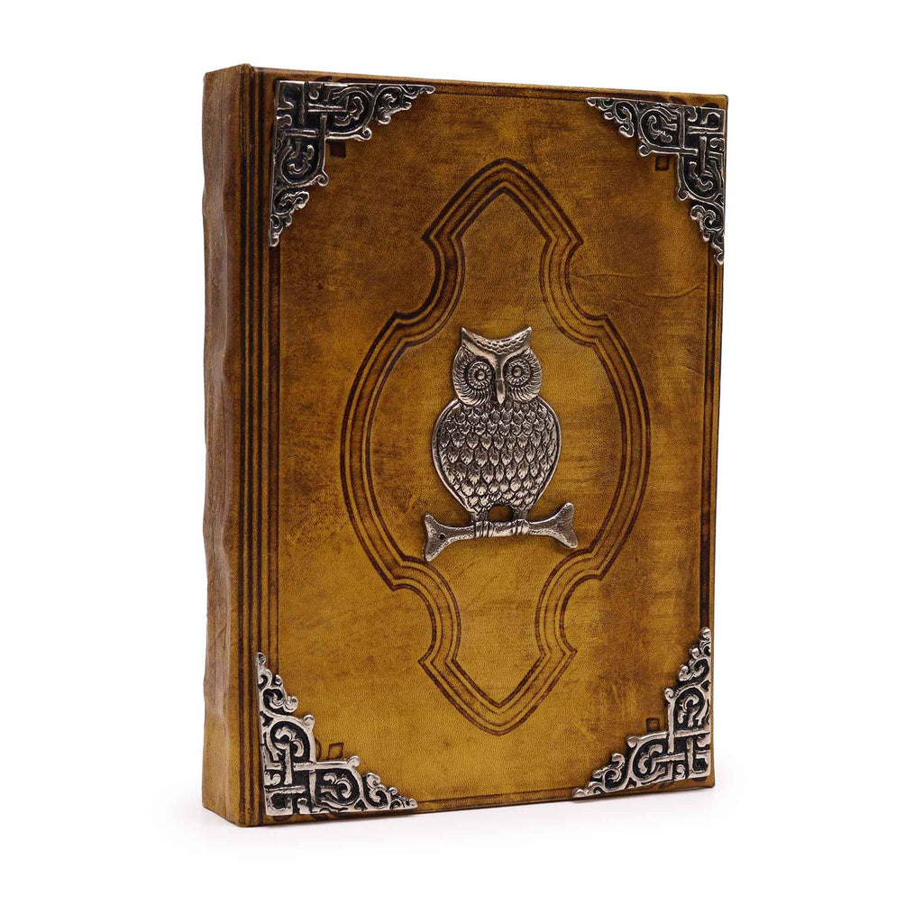 Hefty Coffee Tan Leather Book, Zinc Owl – 18x26 cm