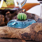 Molten Glass Flat Candle Holder on Wood – view 2