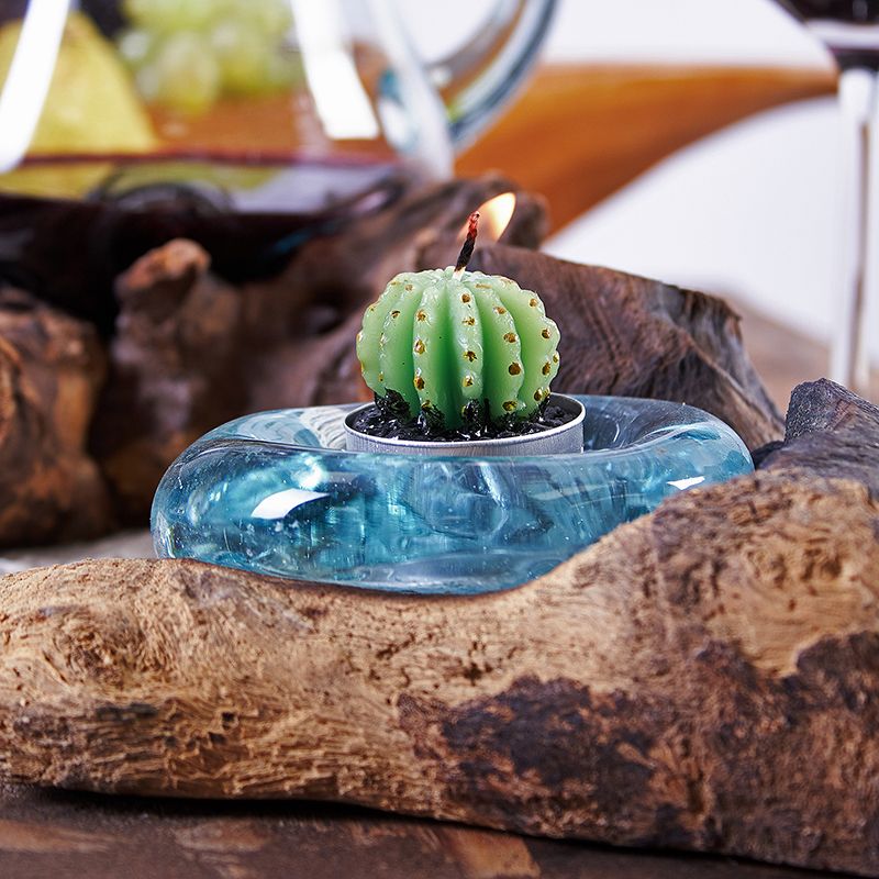 Molten Glass Flat Candle Holder on Wood – view 2