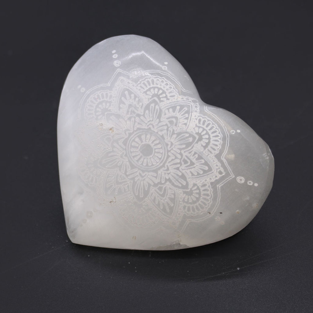Selenite Heart 7-8cm with Mandala Engraving – view 2