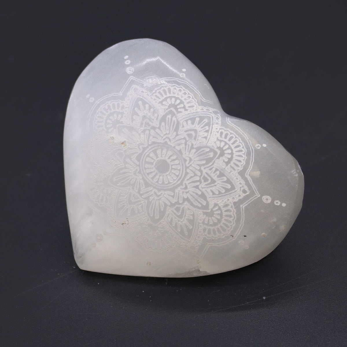 Selenite Heart 7-8cm with Mandala Engraving – view 2