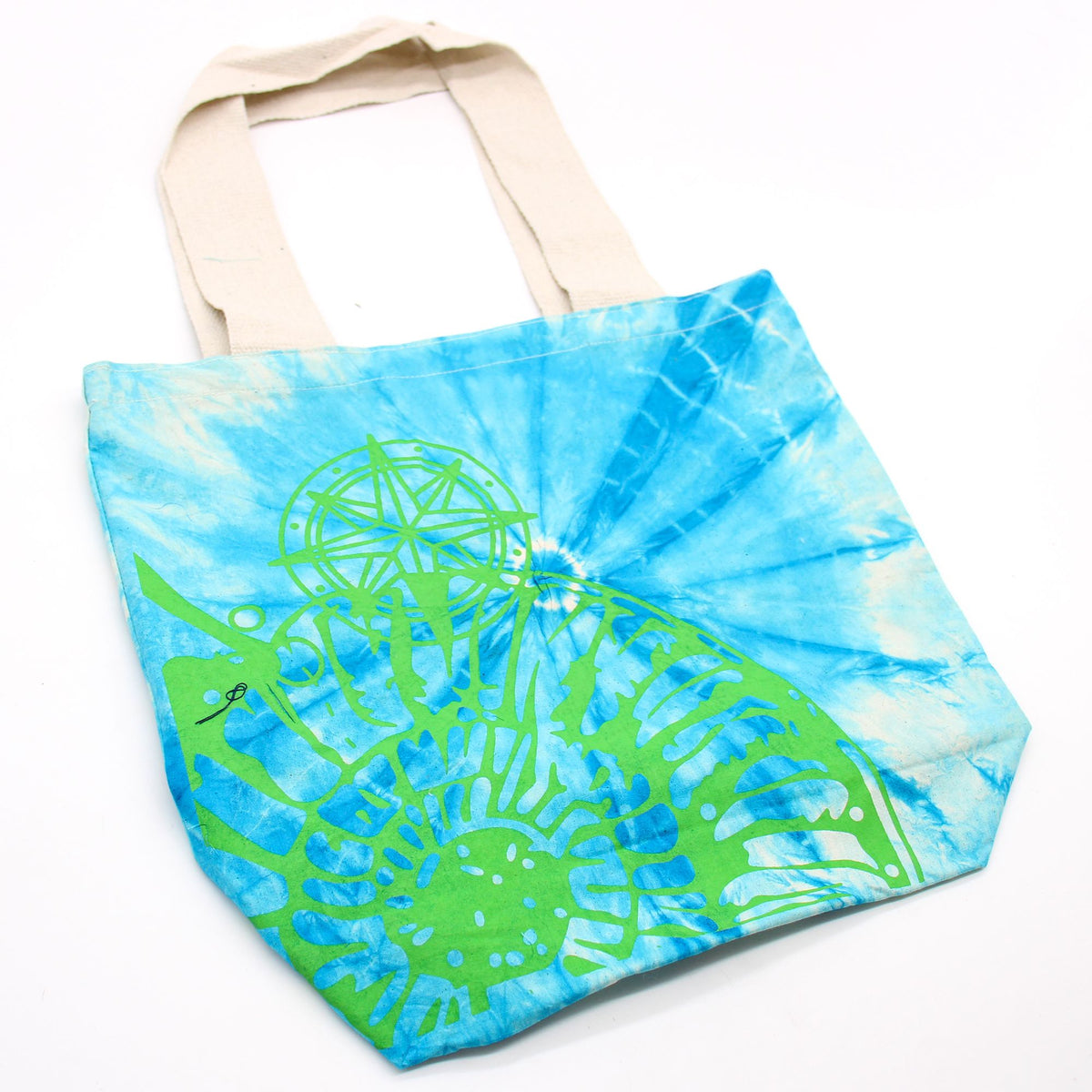 Tie-Dye Cotton Bag - Sea Shell - Blue/Green - Green Handle – view 3
