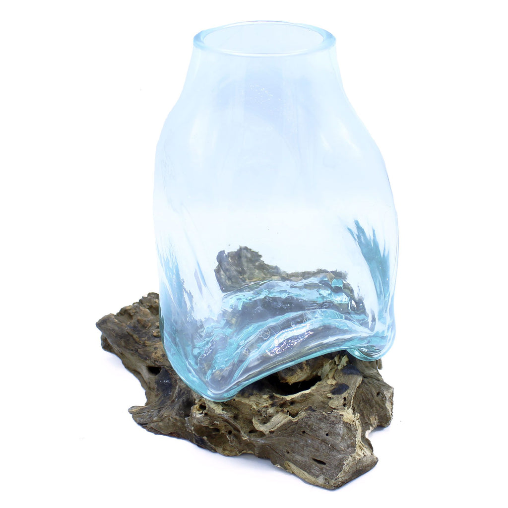Large Molten Glass Terrarium Vase on Wood – view 2