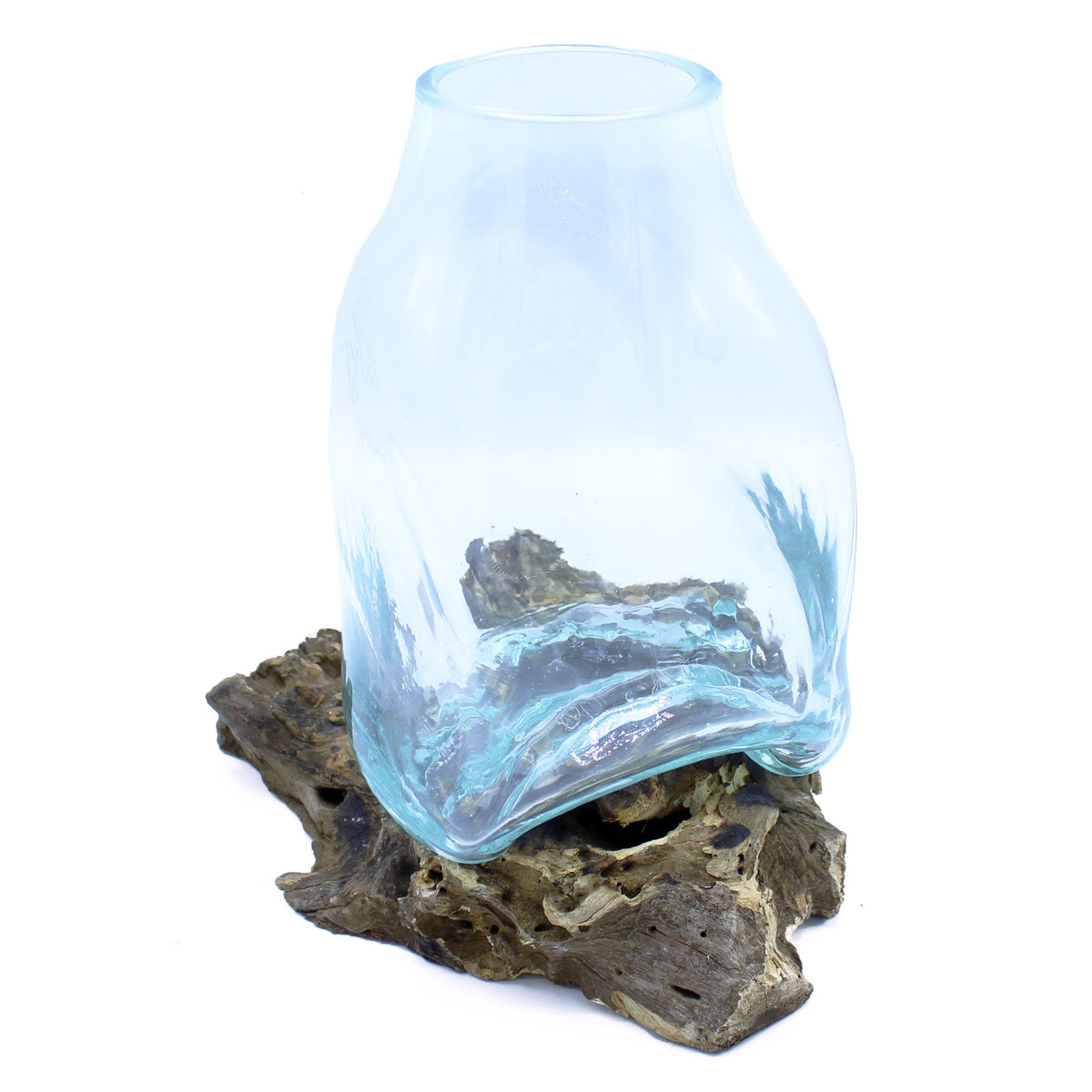 Large Molten Glass Terrarium Vase on Wood – view 2