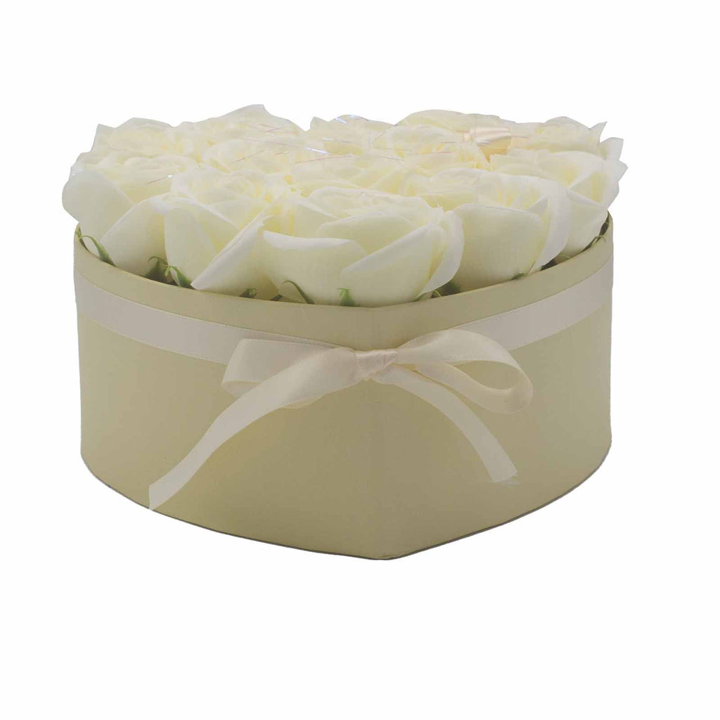13 Cream Soap Roses Heart Gift Box