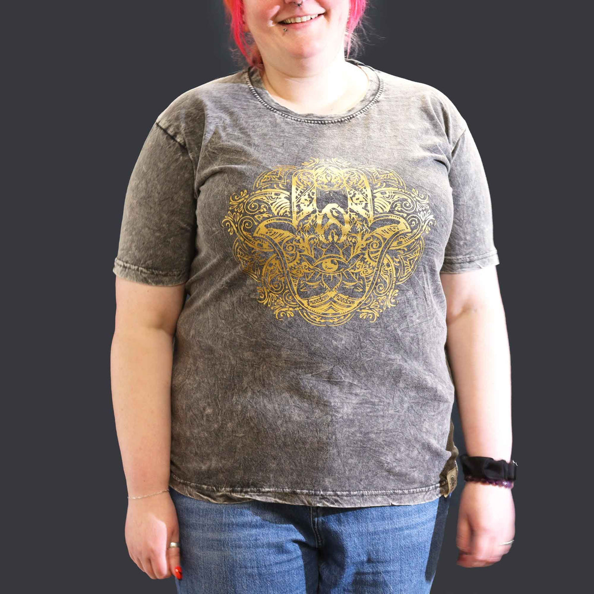 Nomad Sari Stonewashed T-Shirt - Hamsa - Dark Grey - XL