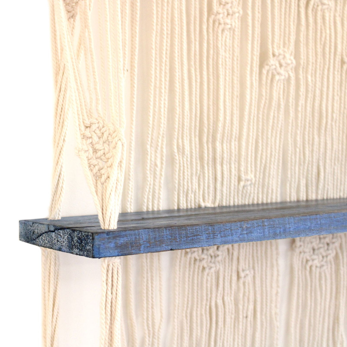Macrame Hanging Shelf - Natural Wood, Blue Rope, 150 cm – view 3