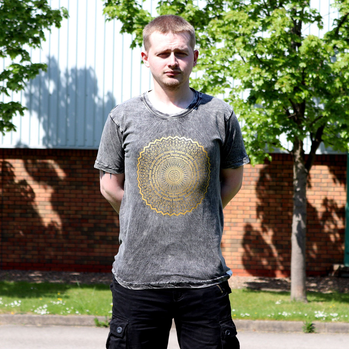 Nomad Sari Stonewashed Cotton T-Shirt – Mandala – Dark Grey – Large – view 2