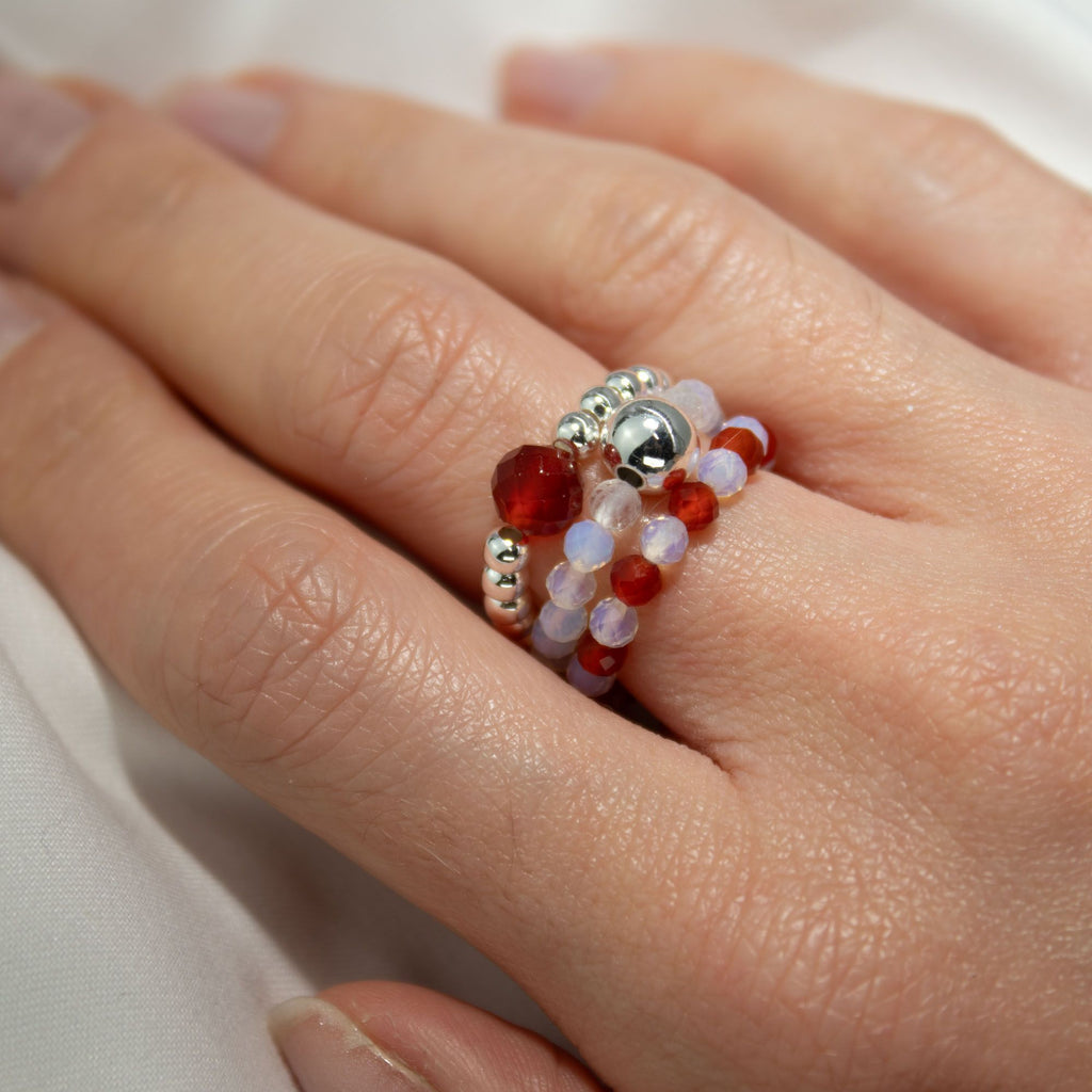 Nymph Gemstone Ring Set - Blood Moon Moonstone & Ruby