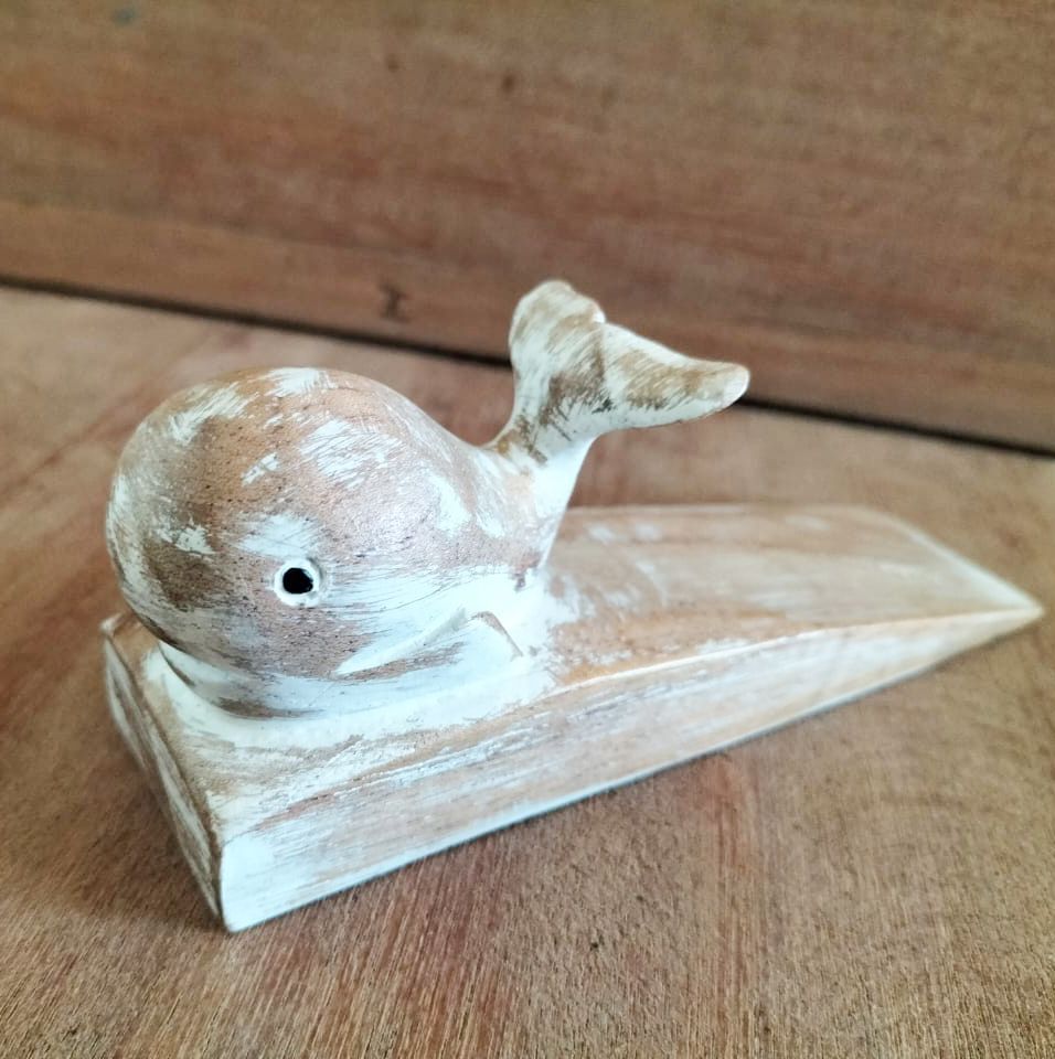 Hand-Carved Wooden Doorstop - Whale