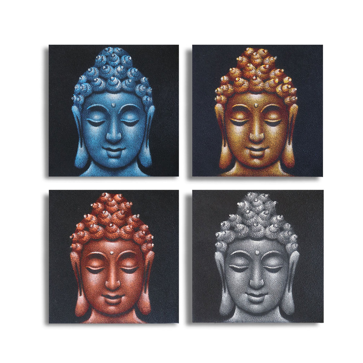 Buddha Heads Sand Finish, Set of 4 - 40 x 40cm