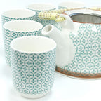 Ceramic Herbal Teapot Set with 6 Cups - Green Mosaic – view 2