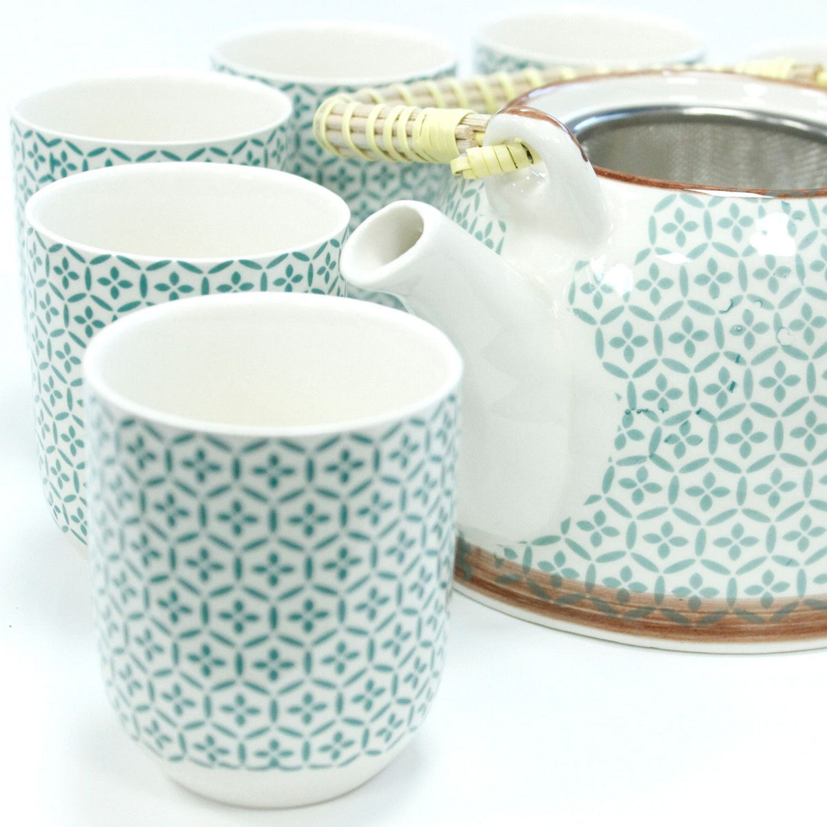 Ceramic Herbal Teapot Set with 6 Cups - Green Mosaic – view 2