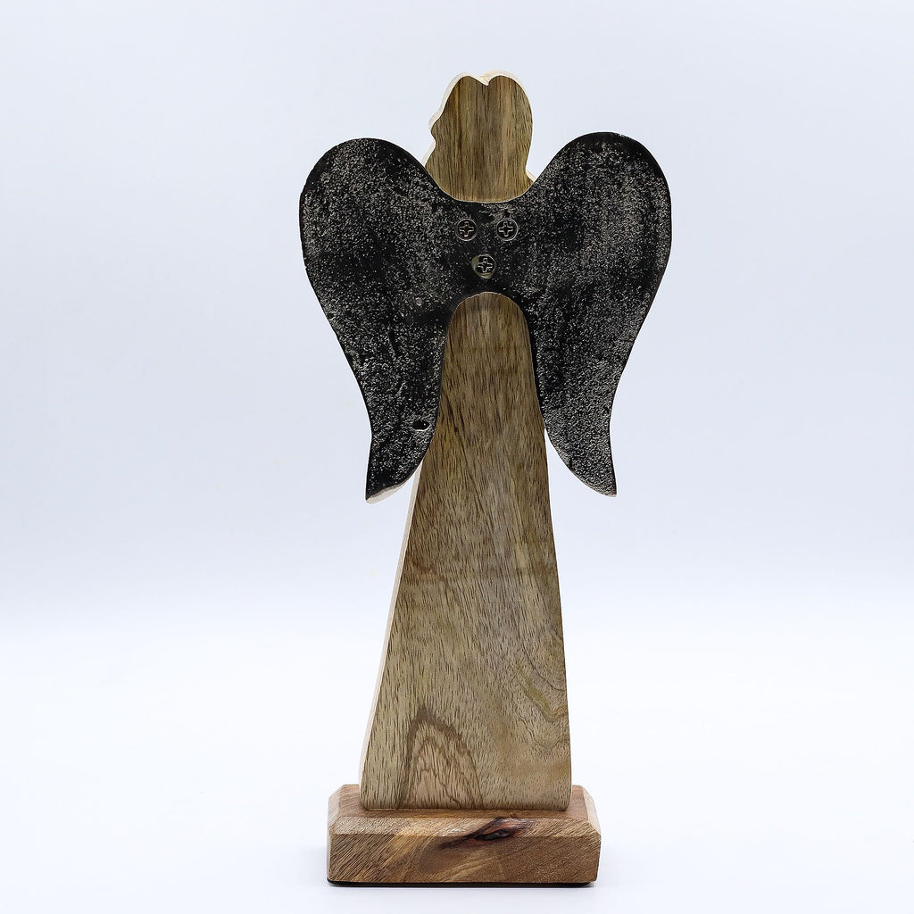 Large Mango Wood Peace Angel, Metal Wings, 30cm – view 5