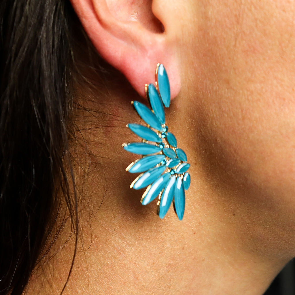 Teal Green Vintage Glass Angel Wings Earrings – view 5