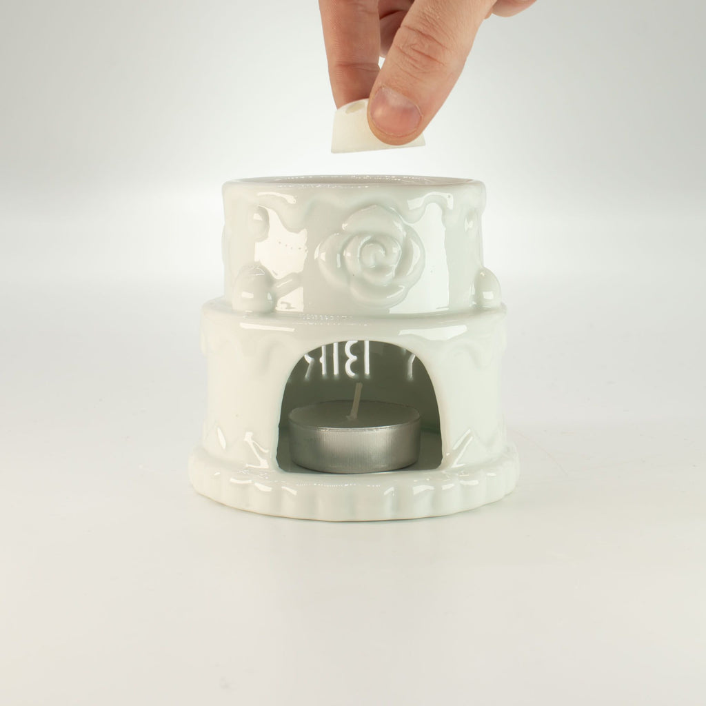 Ceramic Cake Oil Burner - Happy Birthday - White – view 6