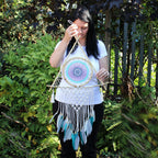 Large Macrame Pyramid Dream Catcher - White & Turquoise – view 2