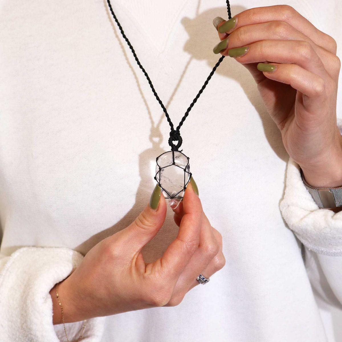 Laced Gemstone Teardrop Pendant - Rock Quartz – view 3