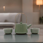 Jade Green Ceramic Teapot Set - Pot & Two Cups – view 4