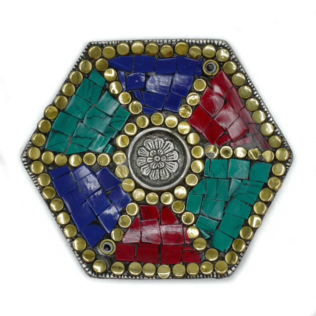 Hex Plate Tibetan Mosaic Cone & Stick Holder