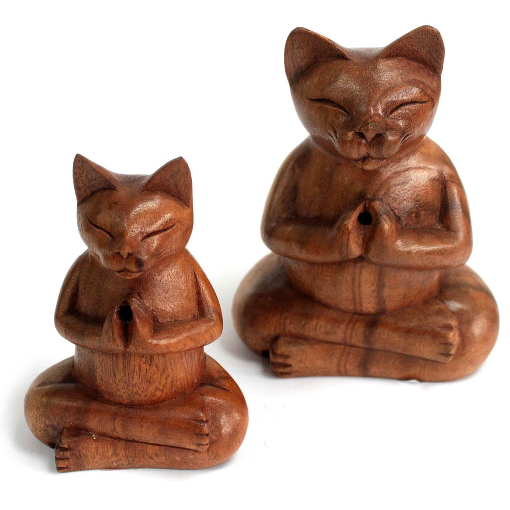 Carved Wooden Incense Burner - Medium Yoga Cat – view 3