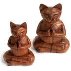 Carved Wooden Incense Burner - Medium Yoga Cat – view 3