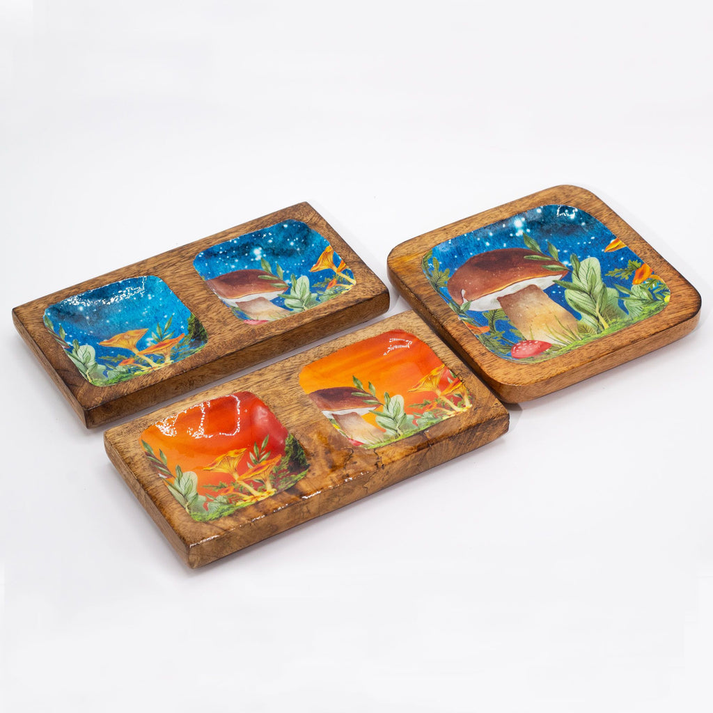 Enamelled Mushroom Trinket Tray - Large 15x15cm Teal