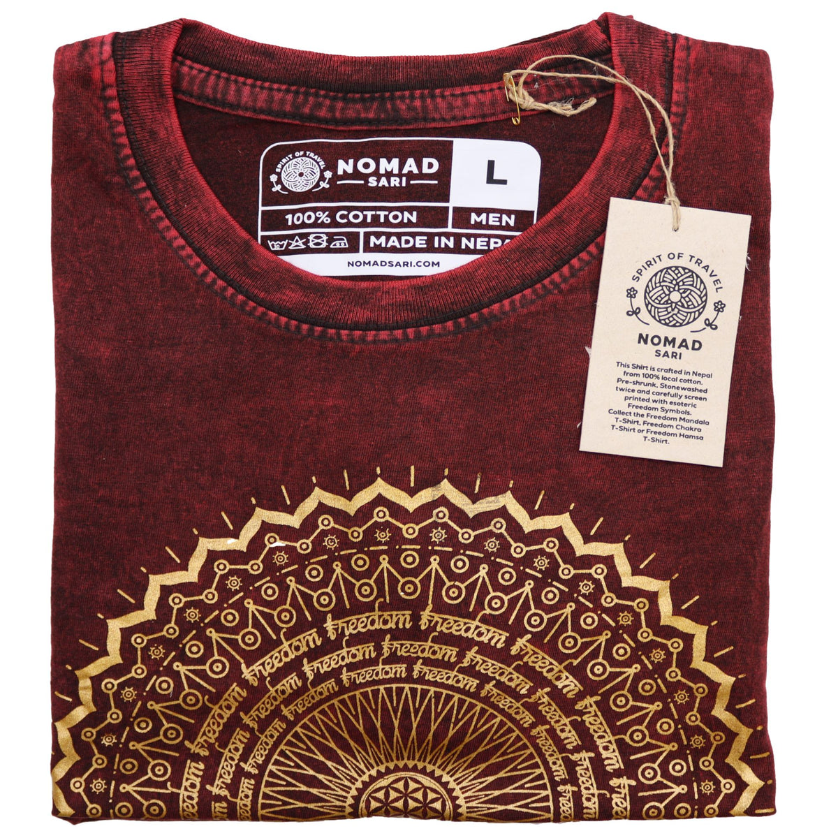 Nomad Sari Stonewashed Cotton T-Shirt – Mandala – Maroon – Large – view 5