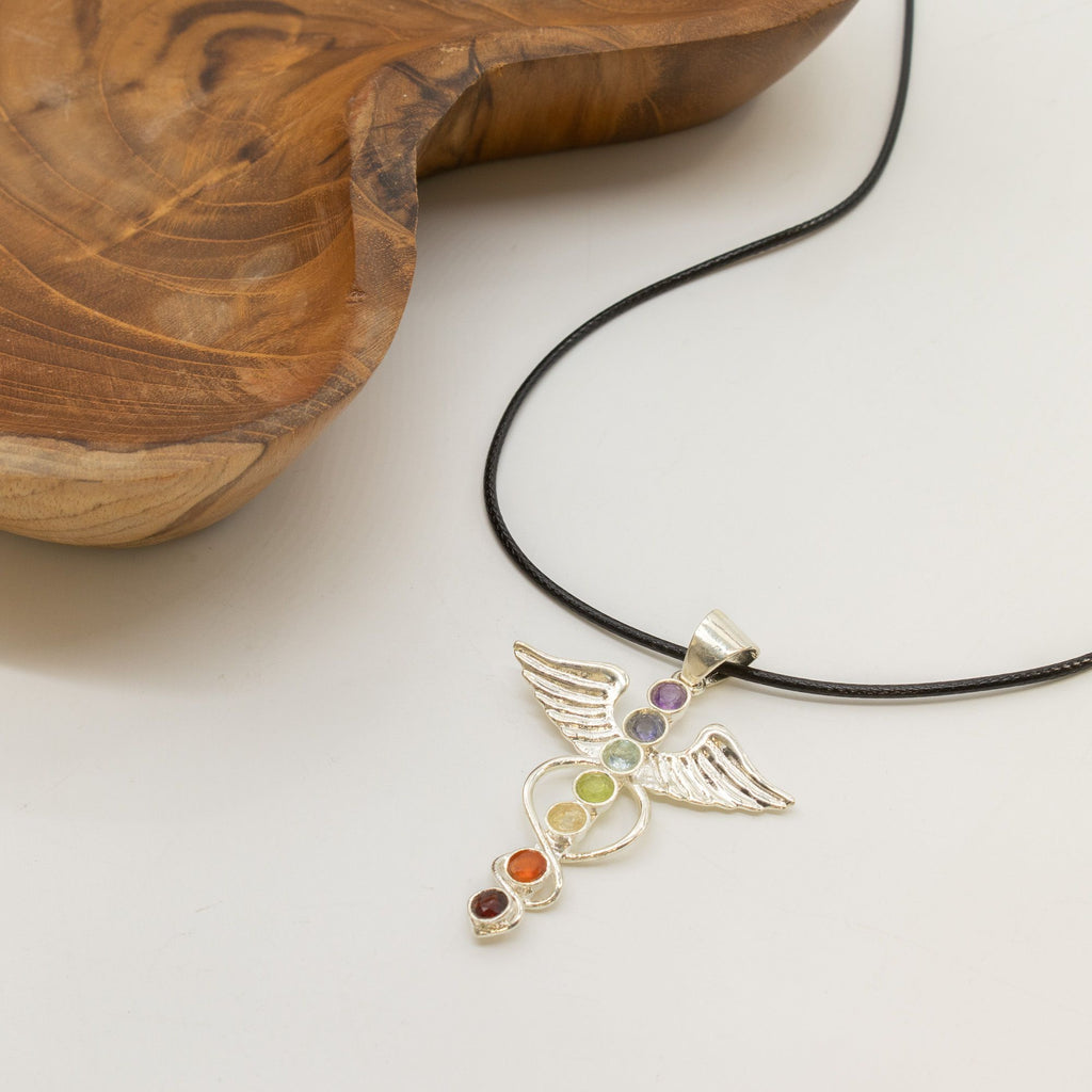 Angel Chakra Pendant Necklace on Silver Plated Cord 45cm – view 4