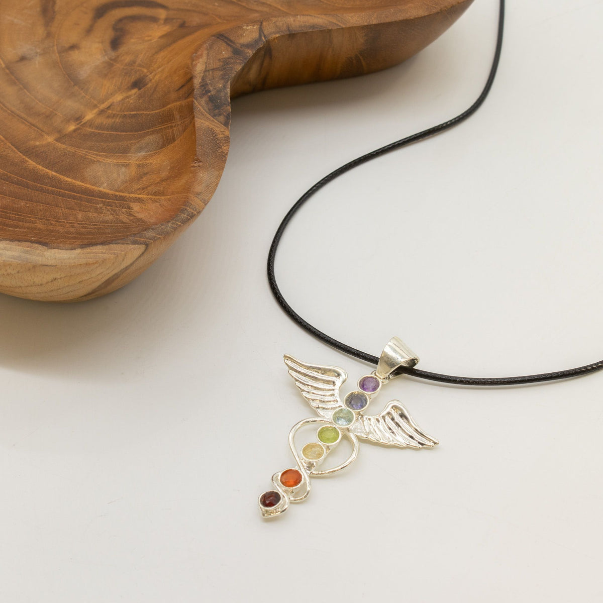 Angel Chakra Pendant Necklace on Silver Plated Cord 45cm – view 4