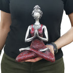Yoga Lady Figure, Silver and Bordeaux, 24 cm
