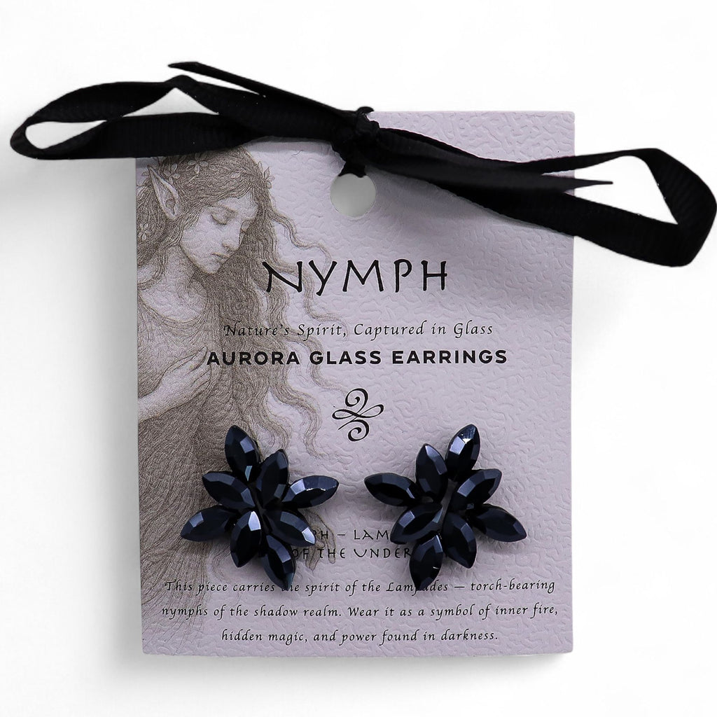 Nymph Jet Black Flower Glass Earrings – view 4